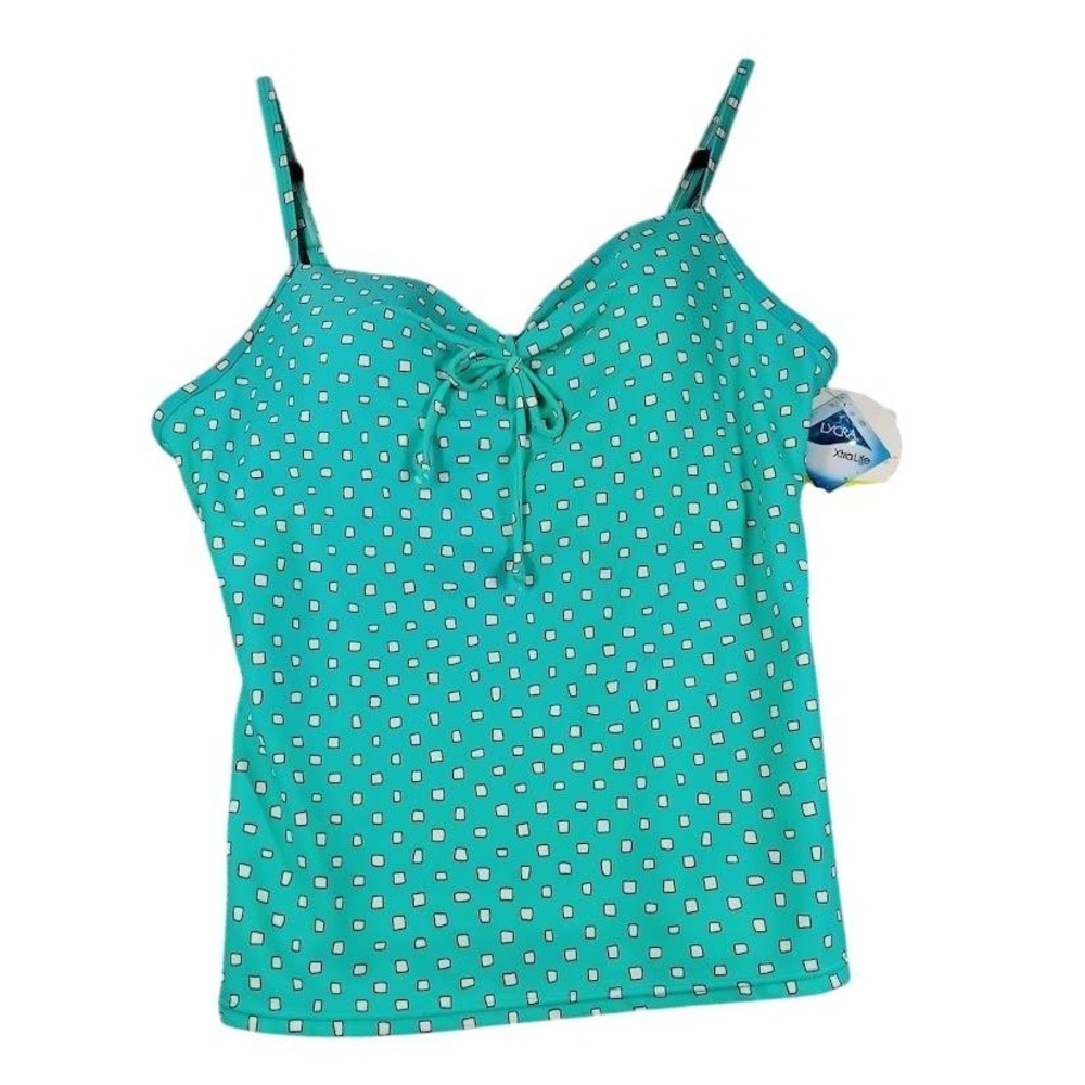 Croft & Barrow Tankini Top‎ Womens 16 Green Geometric Bust Enhancer Padded Swim